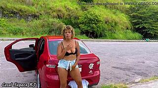 Latina BBW Blonde Touches Herself in Car Heat