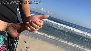 Guy Touches Himself on Public Beach, Sexy Brunettes Help Finish