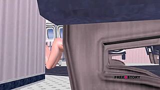 Look at this animated 3D girl posing sexily in the airplane and fingering herself