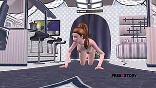Look at this animated 3D girl posing sexily in the airplane and fingering herself