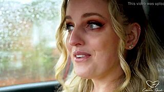 blonde charlie teases upskirt while driving to cum brink