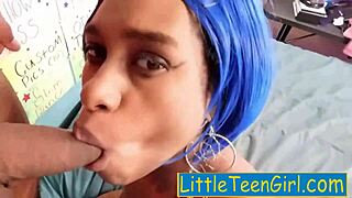 Angry Stepdad Receives Rough Deepthroat Blowjob from Ebony Teen Amateur