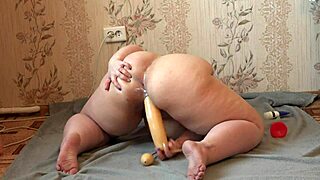 The girl explores her body with fingers and various toys in an amateur setting