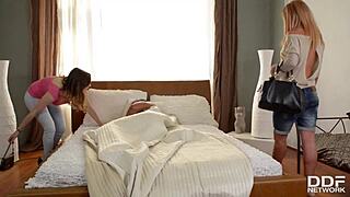 The duo Samantha Bentley and Christine are sucking his black dick