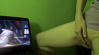 Redhead milf achieves dry humping orgasm while watching porn at home