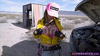 Busty blonde pornstar bends over for anal in Final Fantasy cosplay outdoors