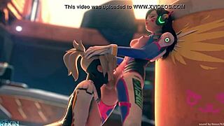 horny mercy gives deep throat to dva