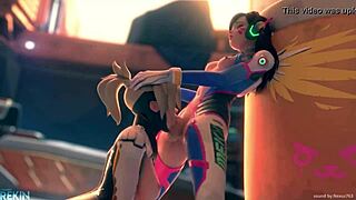 horny mercy gives deep throat to dva