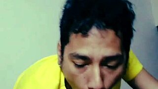 Sucking on that hairy guy's delicious cock