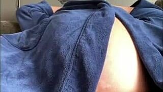 daddy's cock slips out of his robe while getting dressed