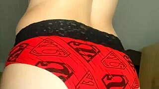 Faceless teen tries on tight panties up close