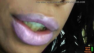 Solo Black Trans Strokes Cock In Stockings