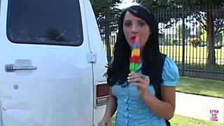 super lovely dark haired girl gets fucked in a van doggy missionary and cowgirl style