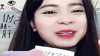 Beautiful bunny performs live show with full face while talking