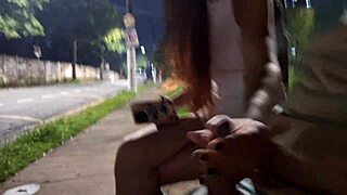 Damn! Risky public handjob at the bus stop next to a stunning stranger!