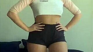 Bouncing Blonde Tits In Bra And Shorts