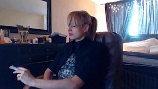 hey, watch sandi smoking those brown cork cigarettes while squirting?