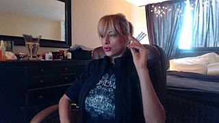 hey, watch sandi smoking those brown cork cigarettes while squirting?