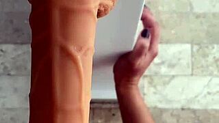 Training her hairy pussy with dildo for fucking