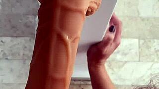 Training her hairy pussy with dildo for fucking