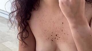 Training her hairy pussy with dildo for fucking