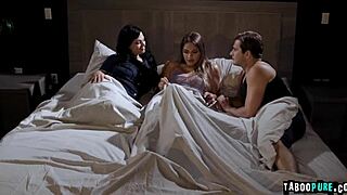 Bisexual milf Mona Azar joins stepson Nathan Bronson in hot college threesome