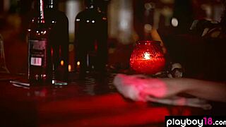 Petite blonde Scarlett Sage undresses in a deserted bar