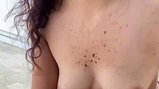 Training her hairy pussy with dildo for fucking