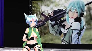 Sinon from Sword Art Online in Wild MMD Action!