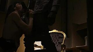 Glamorous european milf bent over for close-up blowjob and doggystyle drilling by big black cock