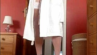 whiteniteb in stockings poses elegantly