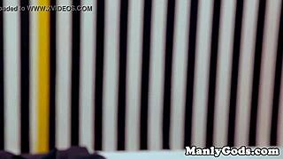 hunky gay couple rimming ass at home closeup