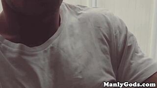 hunky gay couple rimming ass at home closeup