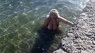 Milf Teasing Her Big Ass and Tits on Public Beach