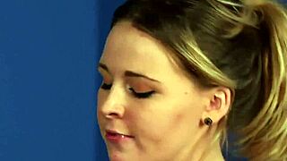 Hot idol receives cumshot on face, gulping jizz in bukkake blowbang.