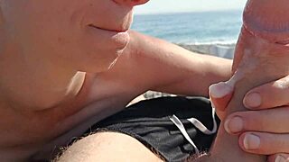 Couple enjoys risky outdoor oral on beach
