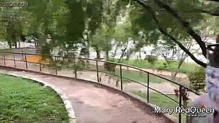 Caught masturbating in public, forced to suck huge cocks of young studs