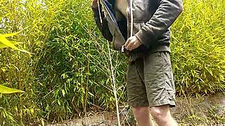 Big dick cums outdoors in public hentai anime scene with monster cock throbbing