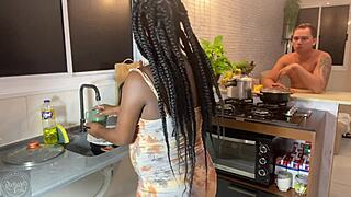 Bruna Black feels intense pleasure in kitchen quickie