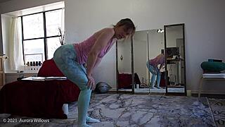 Yoga Lesson With Cute Brunette Wife And Natural Tits Friend