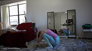 Yoga Lesson With Cute Brunette Wife And Natural Tits Friend