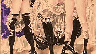 vintage erotic illustration in anime cartoon style