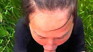 deep throating pov blowjob in the field, so wild!