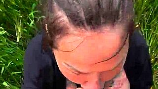 deep throating pov blowjob in the field, so wild!