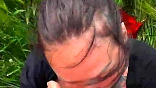 deep throating pov blowjob in the field, so wild!