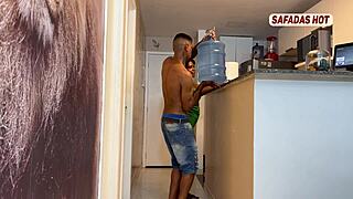 latina amateur sucks water delivery guy.