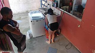 the boss left and the maid couldn't resist my erect cock