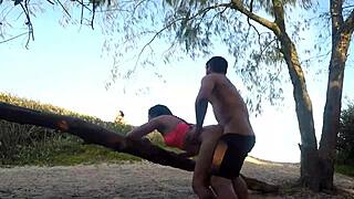 she fucks on beach for car help