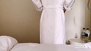 stepmother and stepson share bed in hotel room with rough masturbation