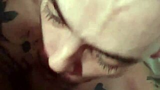 Gay guy sucks on a massive bareback monster cock in intense blowjob session